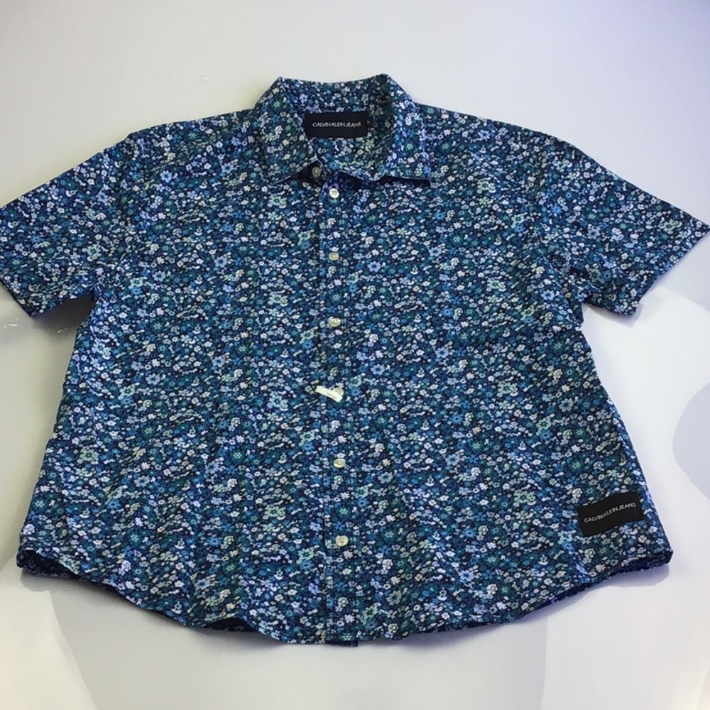 Calvin Klein Jeans Blue Floral Casual Button Down Shirt